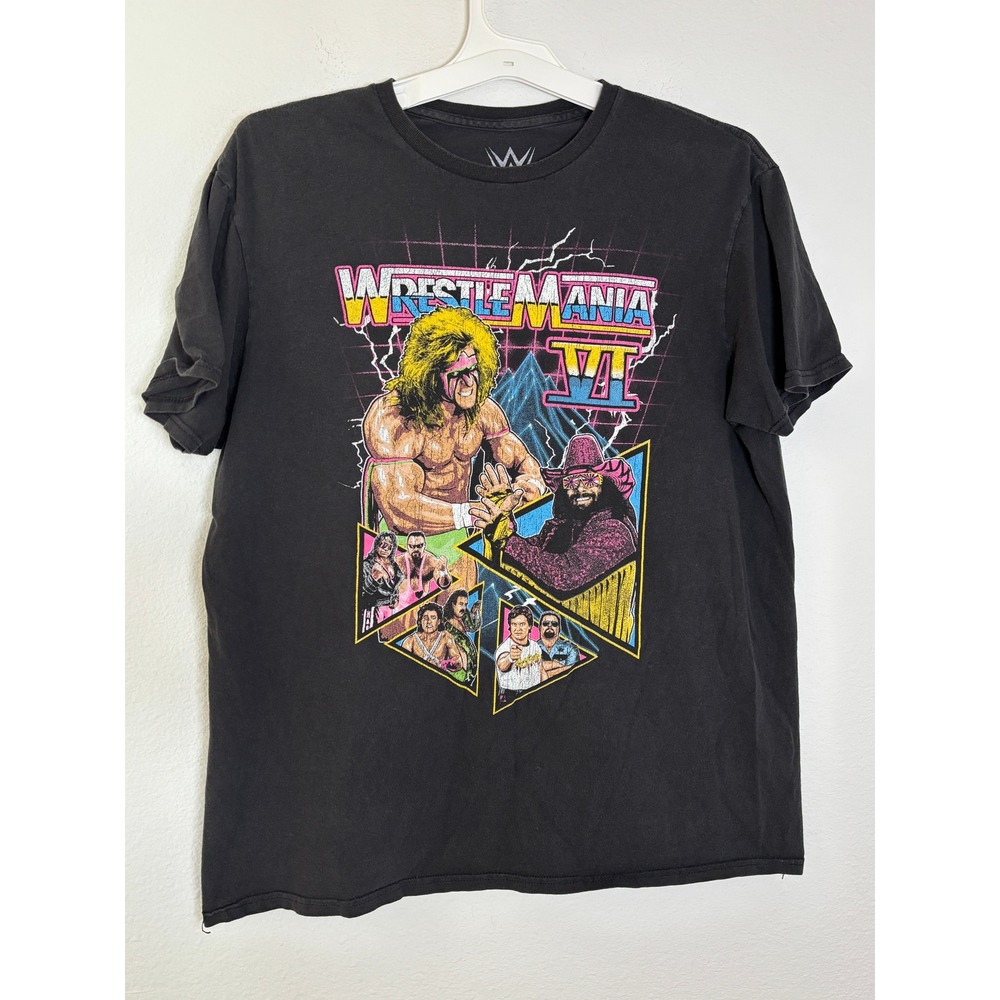 WWE WrestleMania VI Graphic T-Shirt Black Ultimate Warrior Hulk Hogan Large